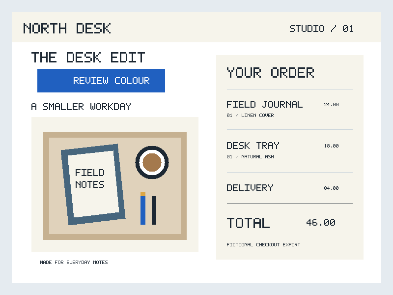 Fictional North Desk interface export with a blue primary action